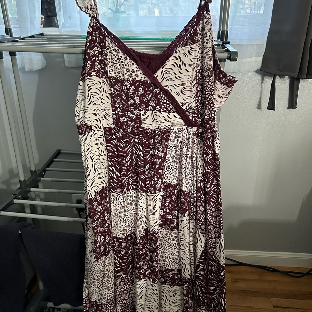 Maurices Burgundy and Cream Midi Dress